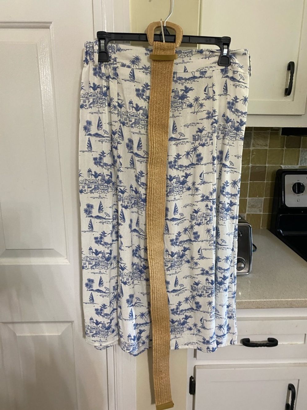 Blue & White A-Line Print Skirt - Unbranded